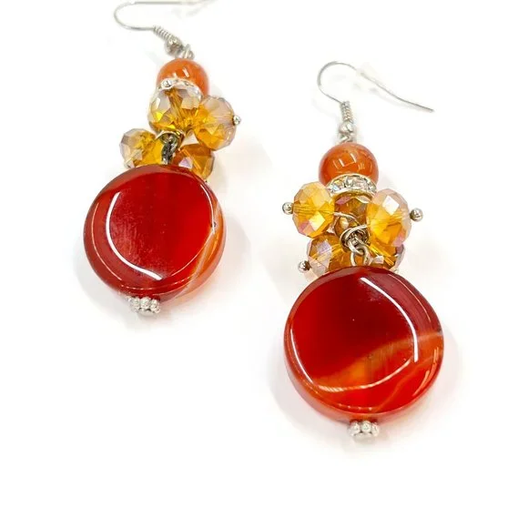 NWT - Charming Charlie - Agate Beaded Dangle Drop Silver Tone Fishhook Earrings - Picture 4 of 8